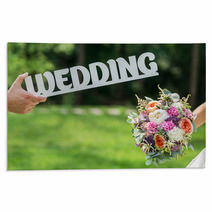 Groom And Bride Hands With Word Wedding And Beautifull Wedding B Rugs 87649027