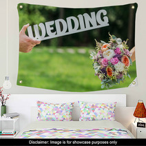 Groom And Bride Hands With Word Wedding And Beautifull Wedding B Wall Art 87649027