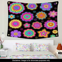 Groovy Flower Power Doodles Psychedelic Design Elements Wall Art 41164797