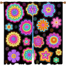 Groovy Flower Power Doodles Psychedelic Design Elements Window Curtains 41164797