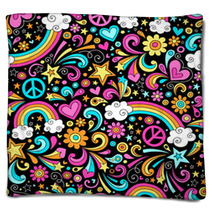 Groovy Rainbows Psychedelic Doodle Seamless Vector Pattern Blankets 44806095
