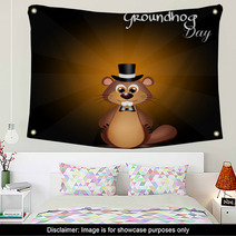 Groundhog Day Cute Ground Hog Cartoon Wall Art 73917166