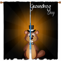 Groundhog Day Cute Ground Hog Cartoon Window Curtains 73917166