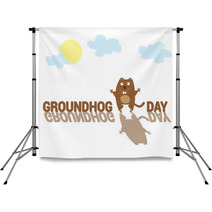 Groundhog Day. Funny Animal Hand Drawn In Cartoon Style Isolated On White Background. Vector Illustration Backdrops 100069757