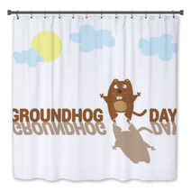 Groundhog Day. Funny Animal Hand Drawn In Cartoon Style Isolated On White Background. Vector Illustration Bath Decor 100069757