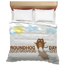 Groundhog Day. Funny Animal Hand Drawn In Cartoon Style Isolated On White Background. Vector Illustration Bedding 100069757