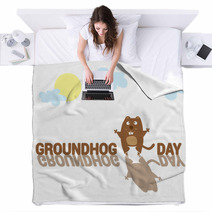 Groundhog Day. Funny Animal Hand Drawn In Cartoon Style Isolated On White Background. Vector Illustration Blankets 100069757