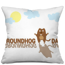 Groundhog Day. Funny Animal Hand Drawn In Cartoon Style Isolated On White Background. Vector Illustration Pillows 100069757