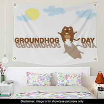 Groundhog Day. Funny Animal Hand Drawn In Cartoon Style Isolated On White Background. Vector Illustration Wall Art 100069757