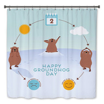 Groundhog Day Infographic With Cute Groundhogs Bath Decor 99216097