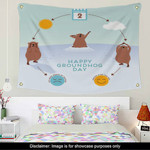 Groundhog Day Infographic With Cute Groundhogs Wall Art 99216097