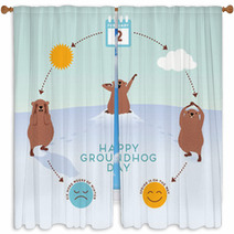 Groundhog Day Infographic With Cute Groundhogs Window Curtains 99216097