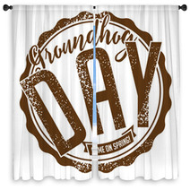 Groundhog Day Rubber Stamp Design. EPS 10 Vector Stock Illustration. Window Curtains 100049550