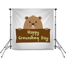 Groundhog Holding A Wooden Sign Backdrops 99147184
