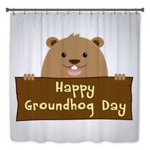 Groundhog Holding A Wooden Sign Bath Decor 99147184