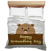 Groundhog Holding A Wooden Sign Bedding 99147184