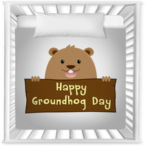 Groundhog Holding A Wooden Sign Nursery Decor 99147184