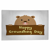 Groundhog Holding A Wooden Sign Rugs 99147184