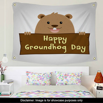 Groundhog Holding A Wooden Sign Wall Art 99147184