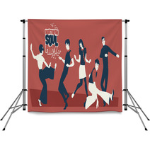Group Of Five Young People Wearing Retro Clothes Dancing Mod Or Northern Soul Style Backdrops 188715693