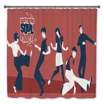 Group Of Five Young People Wearing Retro Clothes Dancing Mod Or Northern Soul Style Bath Decor 188715693