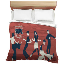 Group Of Five Young People Wearing Retro Clothes Dancing Mod Or Northern Soul Style Bedding 188715693