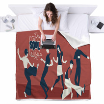 Group Of Five Young People Wearing Retro Clothes Dancing Mod Or Northern Soul Style Blankets 188715693