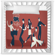 Group Of Five Young People Wearing Retro Clothes Dancing Mod Or Northern Soul Style Nursery Decor 188715693