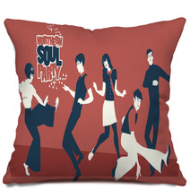 Group Of Five Young People Wearing Retro Clothes Dancing Mod Or Northern Soul Style Pillows 188715693