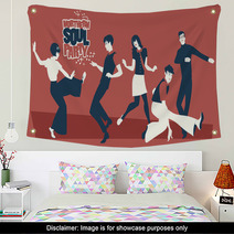 Group Of Five Young People Wearing Retro Clothes Dancing Mod Or Northern Soul Style Wall Art 188715693
