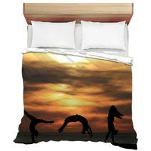 Group Of Gymnasts Tumbling In Sunset Bedding 48042586