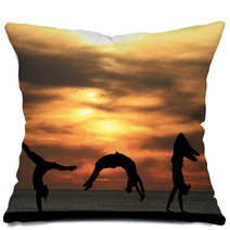 Group Of Gymnasts Tumbling In Sunset Pillows 48042586
