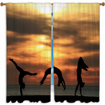 Group Of Gymnasts Tumbling In Sunset Window Curtains 48042586