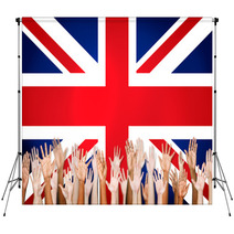 Group Of Multi Ethnic Arms Outstretched With British Flag Backdrops 65832912