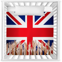 Group Of Multi Ethnic Arms Outstretched With British Flag Nursery Decor 65832912