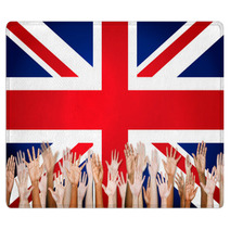 Group Of Multi Ethnic Arms Outstretched With British Flag Rugs 65832912