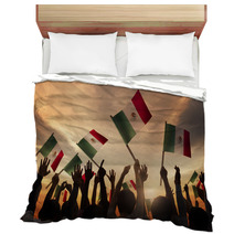 Group Of People Holding National Flags Of Mexico Bedding 66689006