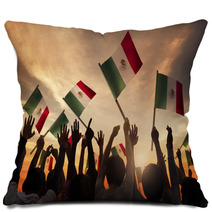 Group Of People Holding National Flags Of Mexico Pillows 66689006