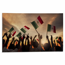 Group Of People Holding National Flags Of Mexico Rugs 66689006