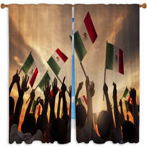 Group Of People Holding National Flags Of Mexico Window Curtains 66689006