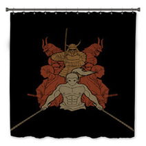 Group Of Samurai Ready To Fight Action Designed Using Geometric Pattern Cartoon Graphic Vector Bath Decor 185562172