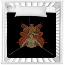 Group Of Samurai Ready To Fight Action Designed Using Geometric Pattern Cartoon Graphic Vector Nursery Decor 185562172