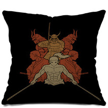 Group Of Samurai Ready To Fight Action Designed Using Geometric Pattern Cartoon Graphic Vector Pillows 185562172