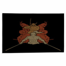Group Of Samurai Ready To Fight Action Designed Using Geometric Pattern Cartoon Graphic Vector Rugs 185562172