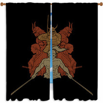 Group Of Samurai Ready To Fight Action Designed Using Geometric Pattern Cartoon Graphic Vector Window Curtains 185562172