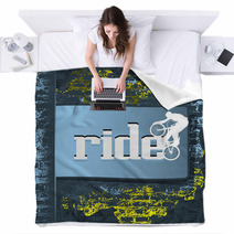 Grunge Abstract Design Vector Template. BMX Cyclist Silhouette. Blankets 32499020