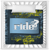 Grunge Abstract Design Vector Template. BMX Cyclist Silhouette. Nursery Decor 32499020