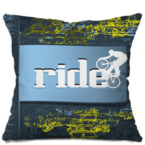 Grunge Abstract Design Vector Template. BMX Cyclist Silhouette. Pillows 32499020