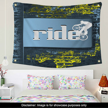 Grunge Abstract Design Vector Template. BMX Cyclist Silhouette. Wall Art 32499020