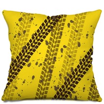 Grunge Background With Brown Tire Track Pillows 99221657